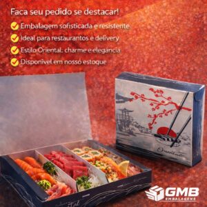 Embalagem Comida Japonesa Sushi Chinesa Oriental - 100 Un.